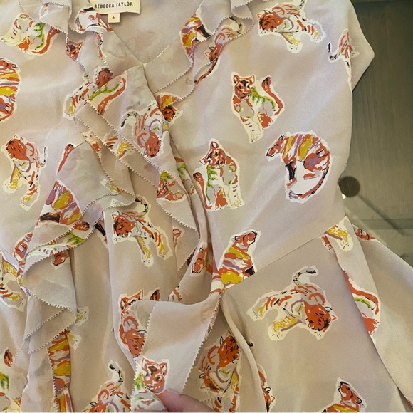 Rebecca Taylor Silk Tiger Cubs Pastel Colors Silk Top size 6 - Picture 12 of 14